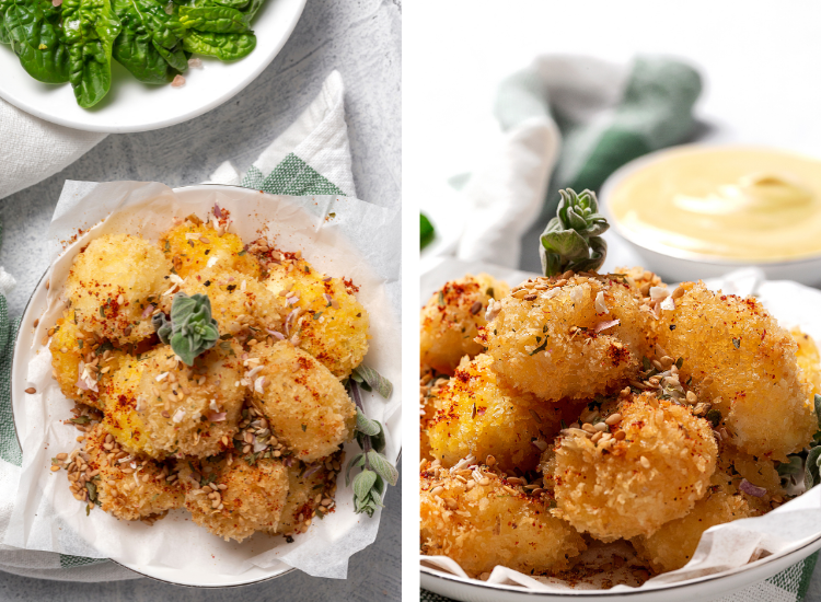 Petites boules de mozzarella frites panées au Panko épicé